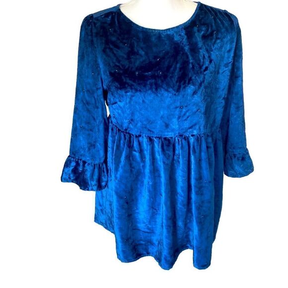 Topshop Velvet Babydoll Long Sleeve Top Size US 6 - Picture 1 of 5